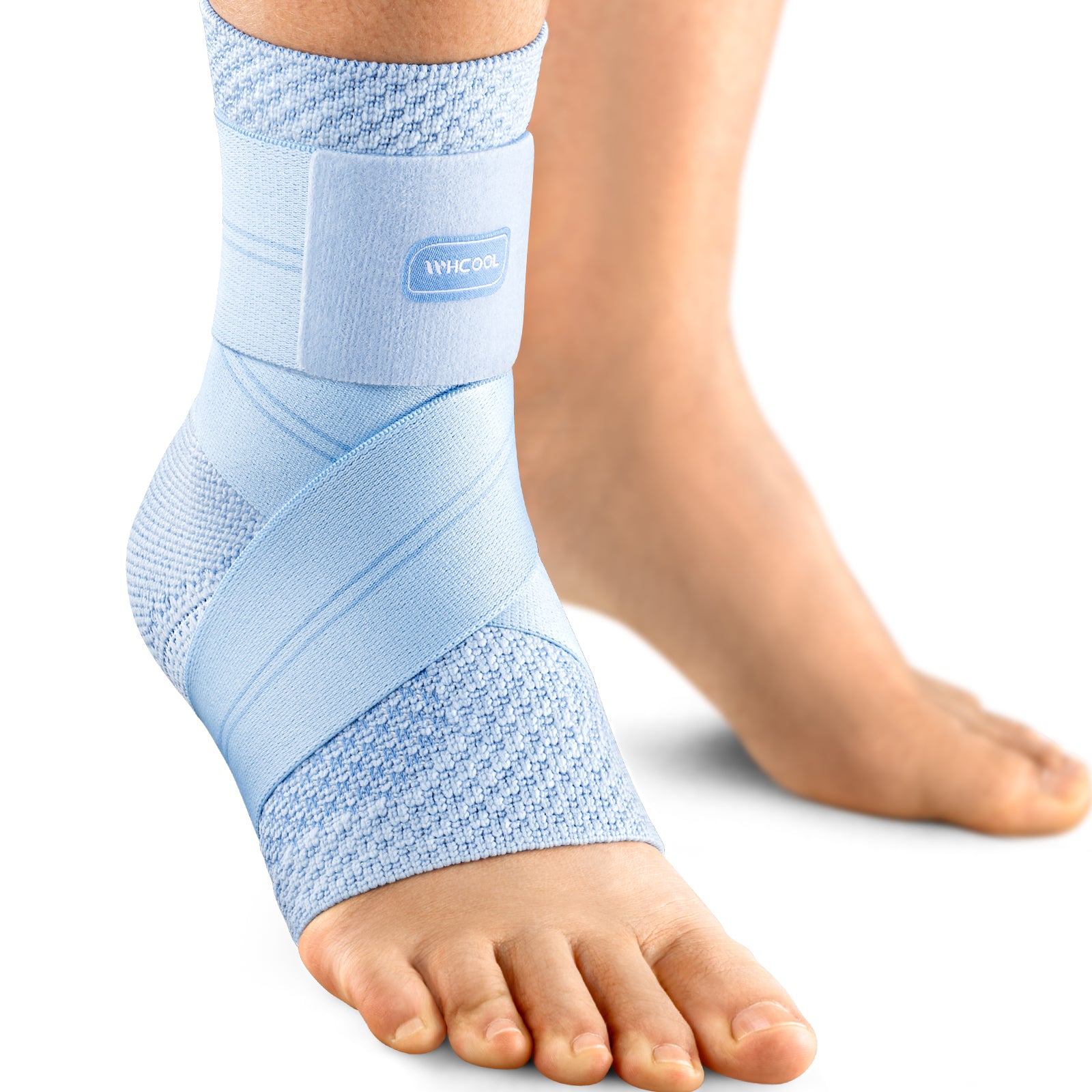 WHCOOL 7-Zone Compression Ankle Sleeve with Flex Strap | Breathable Flat-Knit Support for Active Wear