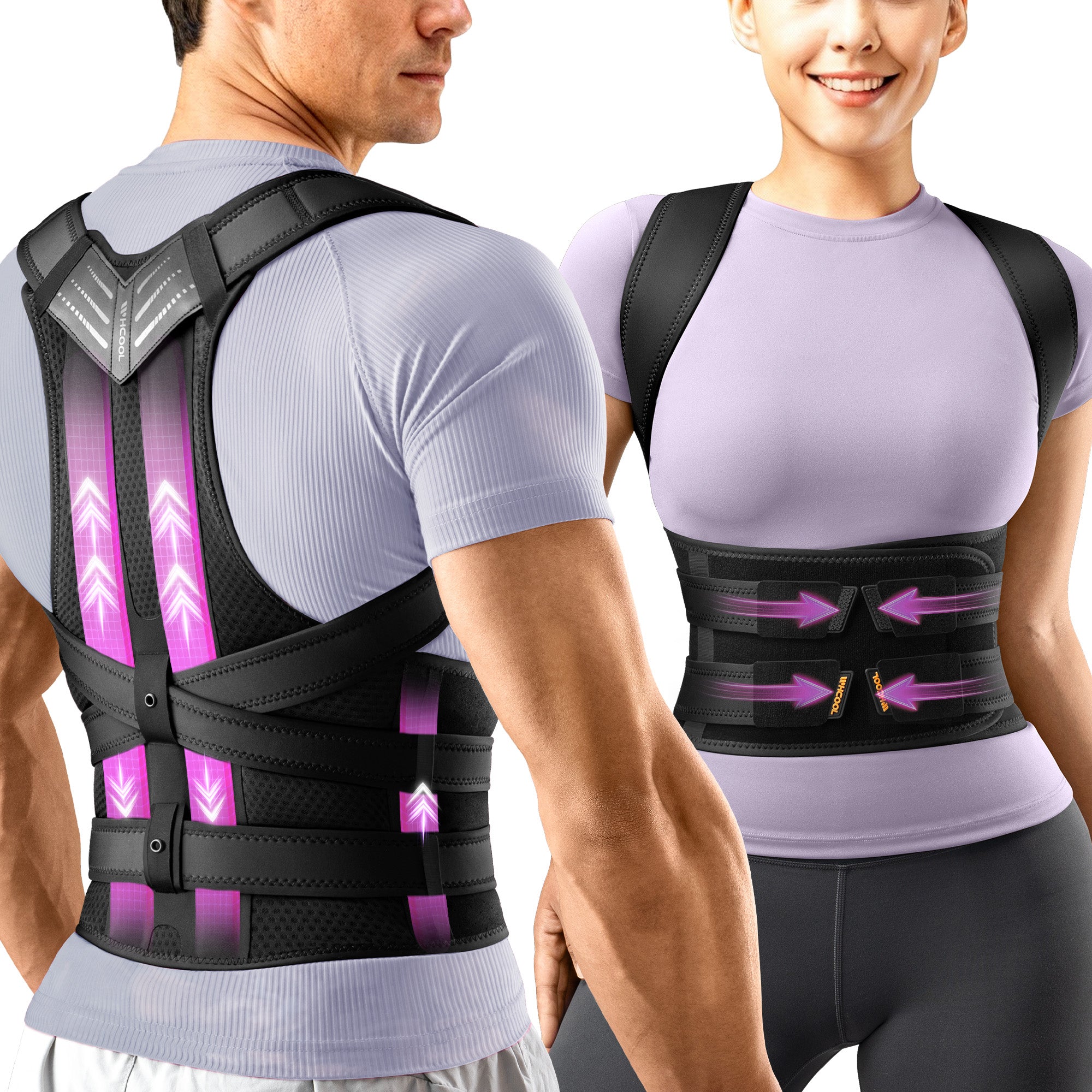WHCOOL Posture Corrector for Men&Women - Back Brace for Upper and Lower Body Support - Adjustable Straightener with Pain Relief and Muscle Memory,Black