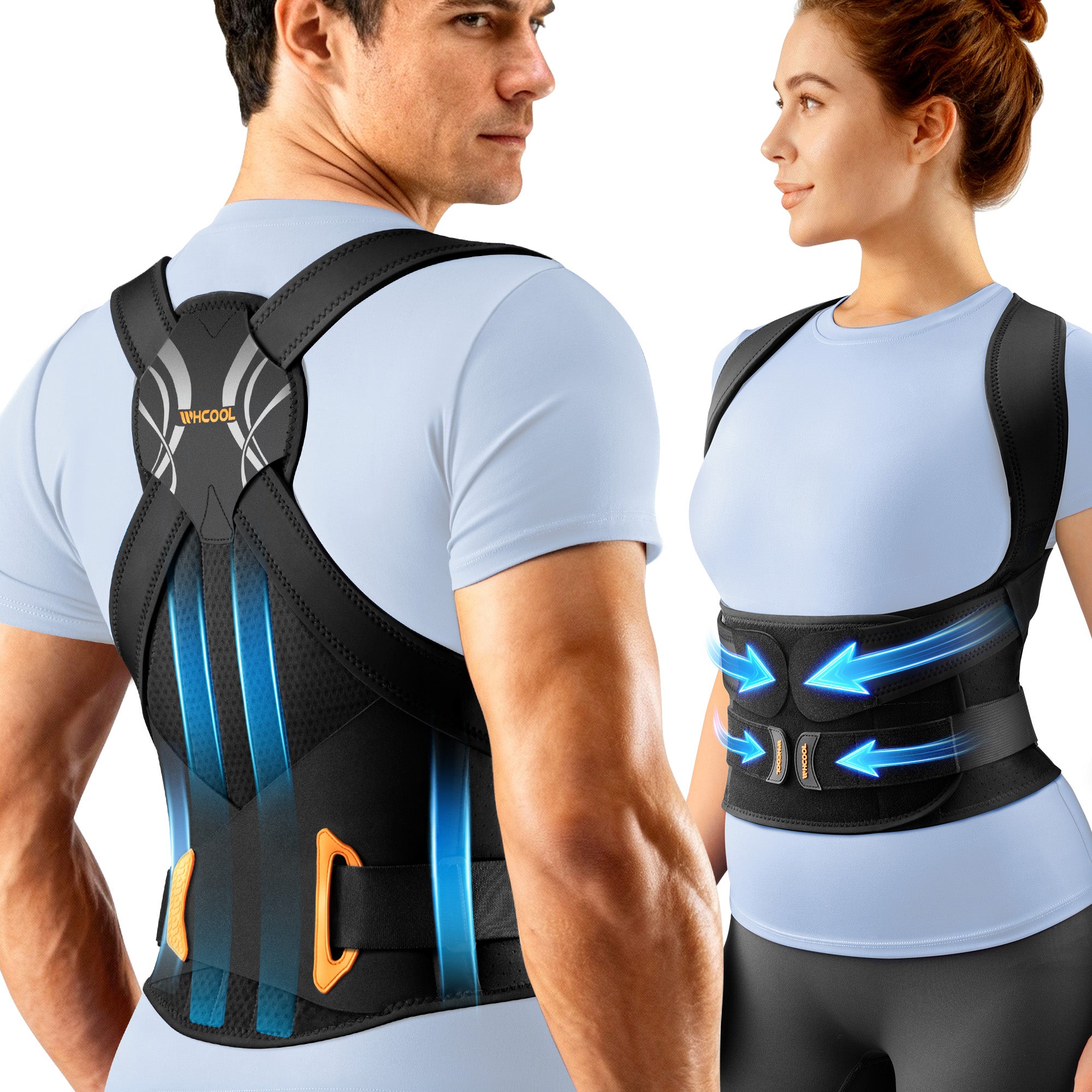 WHCOOL Posture Corrector for Women&Men, 6 Full Back Support Brace Rods,Improving Hunchback Posture, Upper and Lower Back, Neck Pain Relief,Black