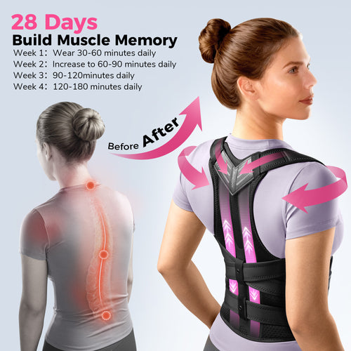 WHCOOL Posture Corrector for Men&Women - Back Brace for Upper and Lower Body Support - Adjustable Straightener with Pain Relief and Muscle Memory,Black