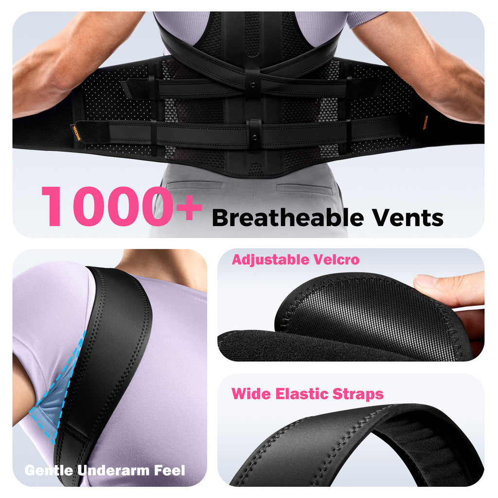 WHCOOL Posture Corrector for Men&Women - Back Brace for Upper and Lower Body Support - Adjustable Straightener with Pain Relief and Muscle Memory,Black
