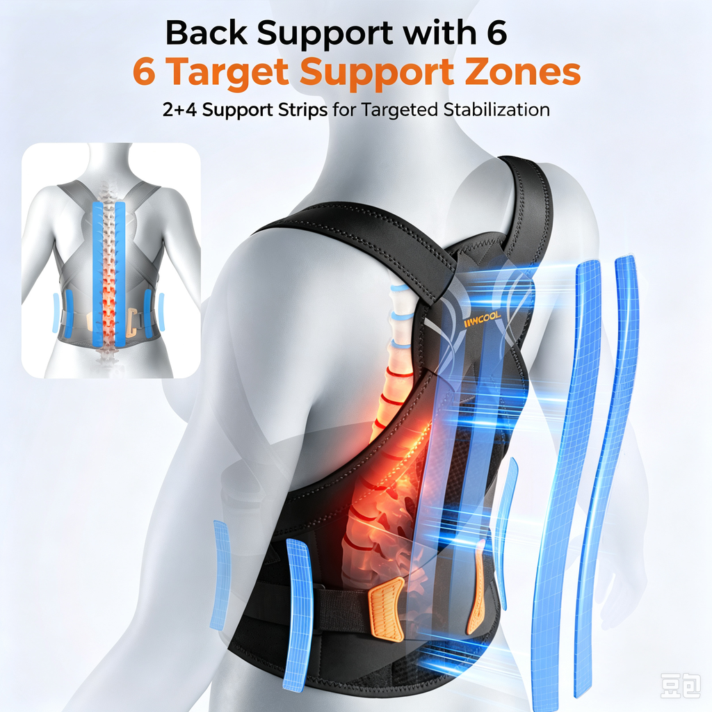 WHCOOL Posture Corrector for Women&Men, 6 Full Back Support Brace Rods,Improving Hunchback Posture, Upper and Lower Back, Neck Pain Relief,Black