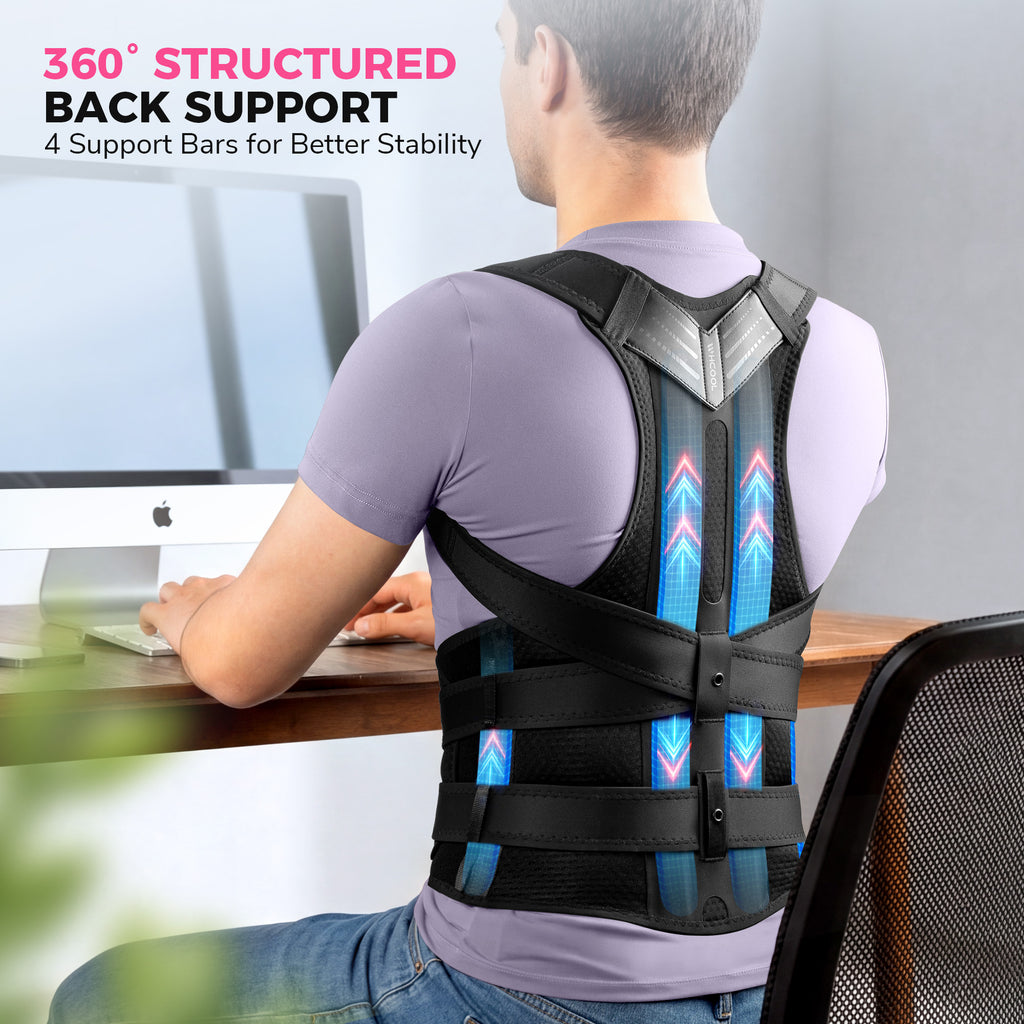 WHCOOL Posture Corrector for Men&Women - Back Brace for Upper and Lower Body Support - Adjustable Straightener with Pain Relief and Muscle Memory,Black