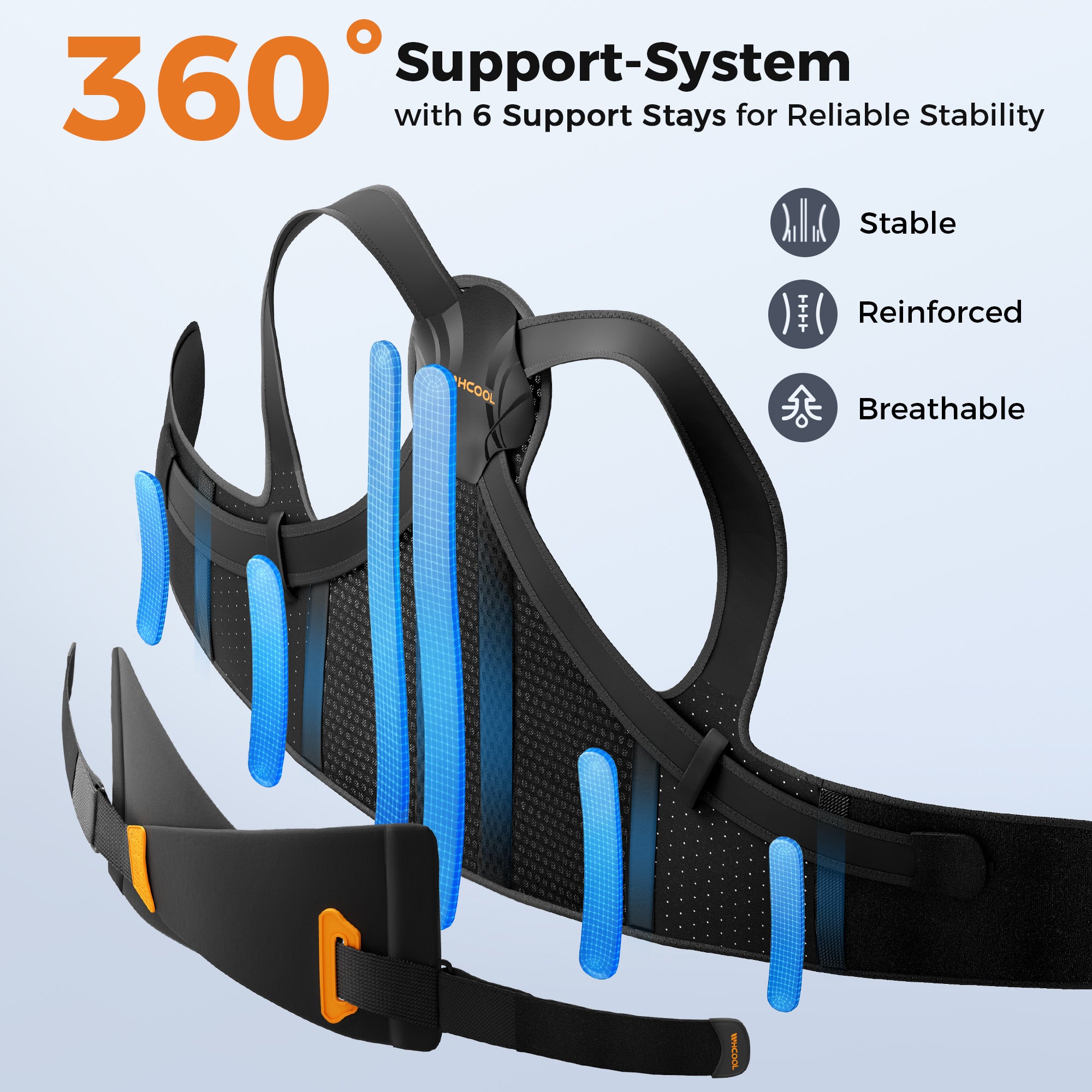 WHCOOL Posture Corrector for Women&Men, 6 Full Back Support Brace Rods,Improving Hunchback Posture, Upper and Lower Back, Neck Pain Relief,Black