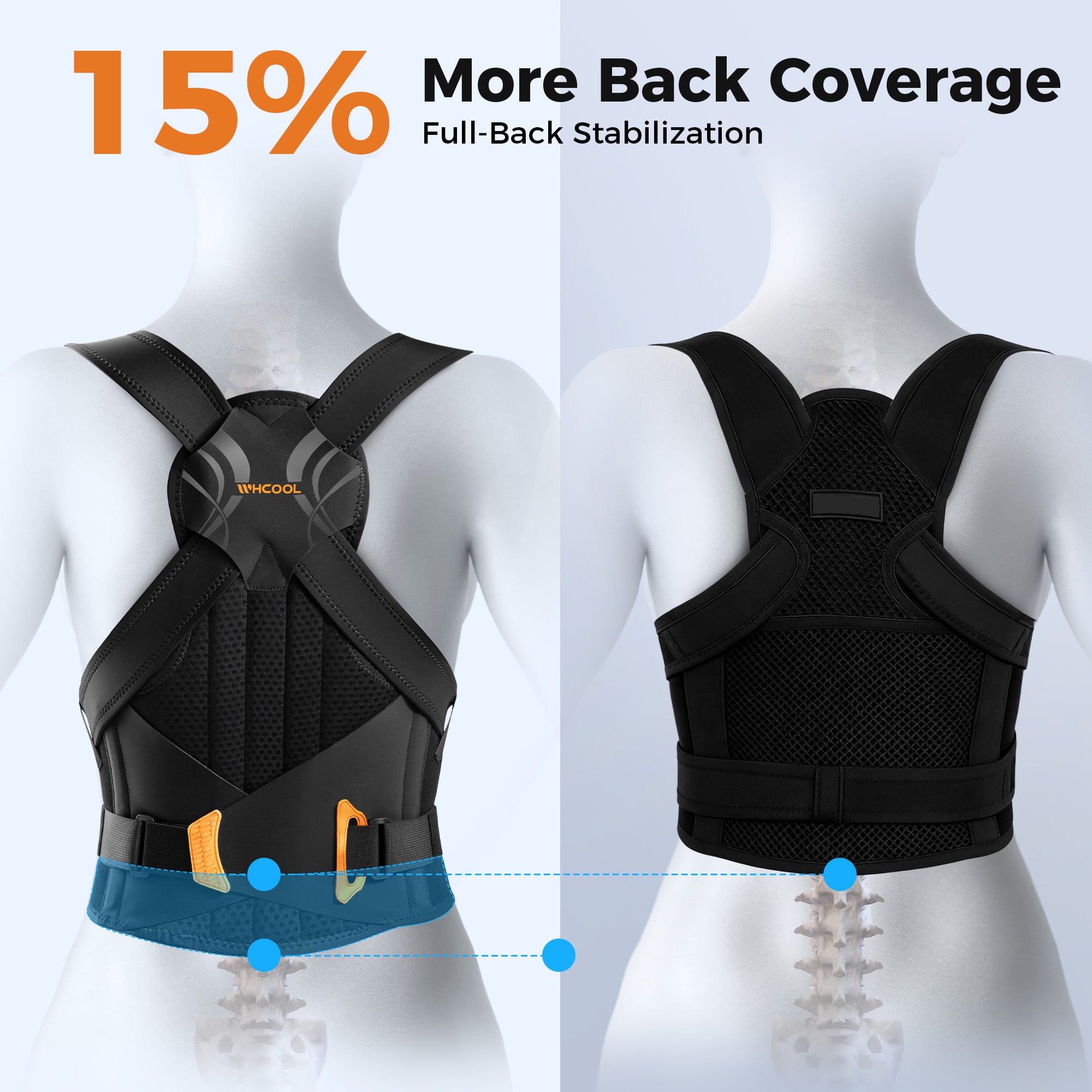 WHCOOL Posture Corrector for Women&Men, 6 Full Back Support Brace Rods,Improving Hunchback Posture, Upper and Lower Back, Neck Pain Relief,Black