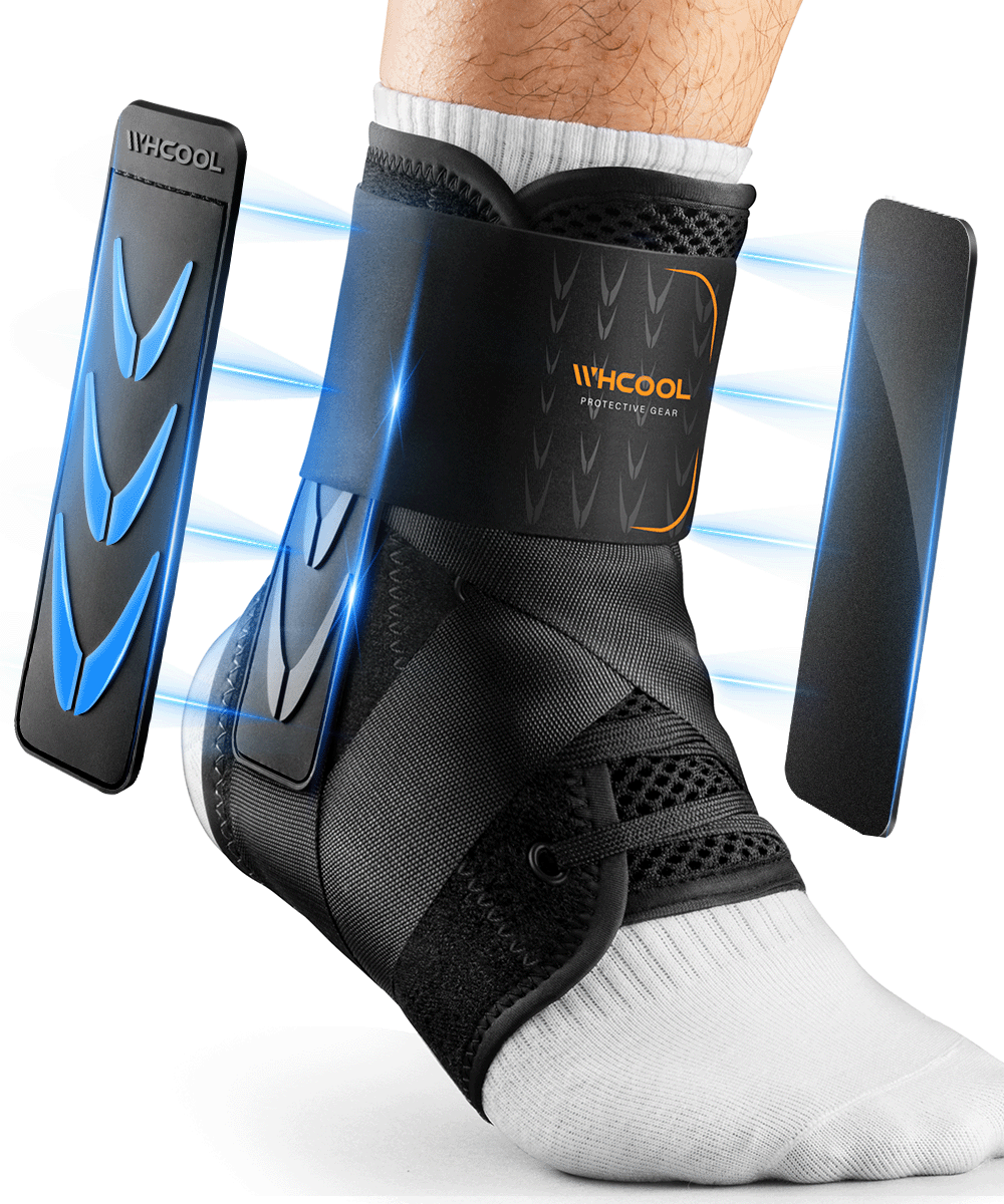 Slim-Fit Ankle Brace for Sprained Ankle, Velcro Lace Up Ankle Support for Women Men With 2 Auto-Shaped Pads, Air Fabric Cool Ankle Stabilizer for Injury Recover, Running,Sports