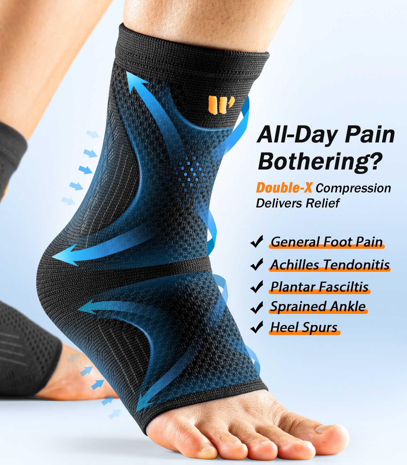 WHCOOL Ankle Brace with 3D Mesh, Lightweight Ankle Brace for Plantar Fasciitis & Achilles Tendon, Adjustable Foot Brace Gently Stabilizes, for Sports