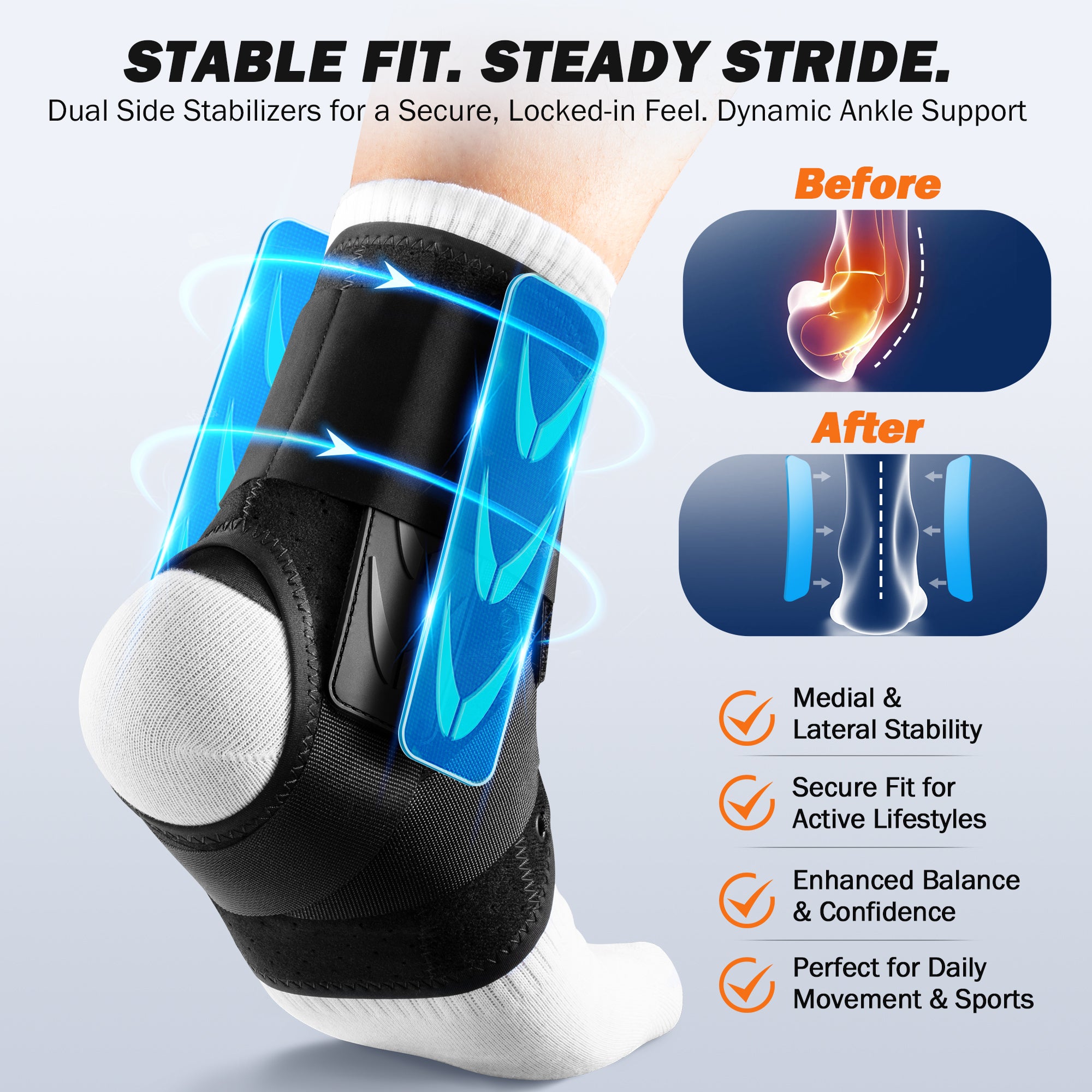 Whcool Stabilizing Ankle Brace, Breathable Compression Wrap for Sports, Running & Gym, Unisex Guard，Single