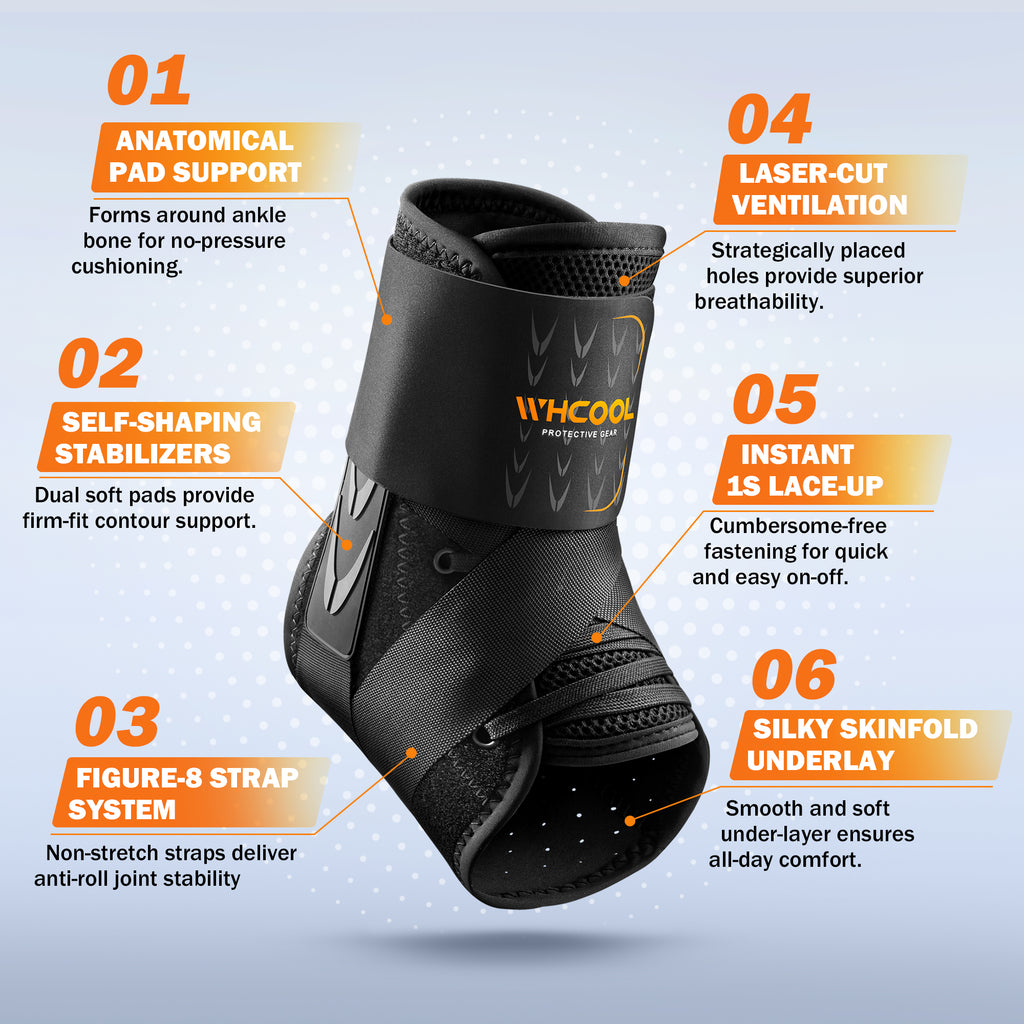 Whcool Stabilizing Ankle Brace, Breathable Compression Wrap for Sports, Running & Gym, Unisex Guard，Single