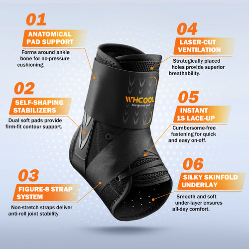 Whcool Stabilizing Ankle Brace, Breathable Compression Wrap for Sports, Running & Gym, Unisex Guard，Single