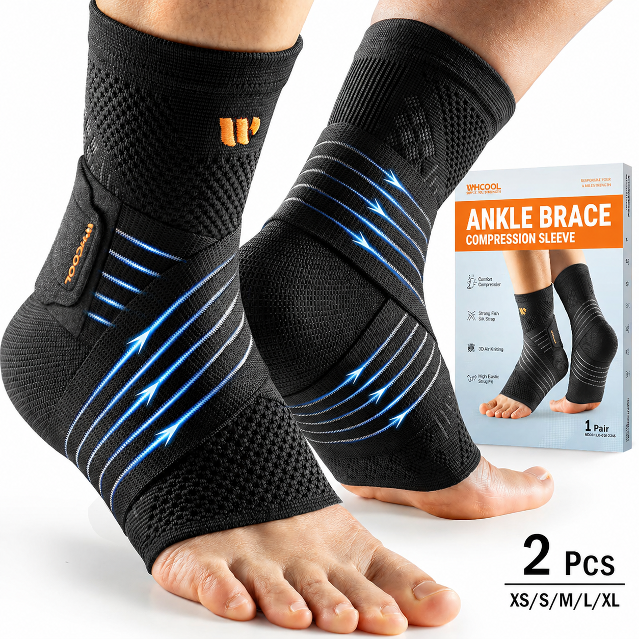 WHCOOL 3D-Mesh Adjustable Ankle Joint Support Brace – Lightweight Joint Stability for Active Motion