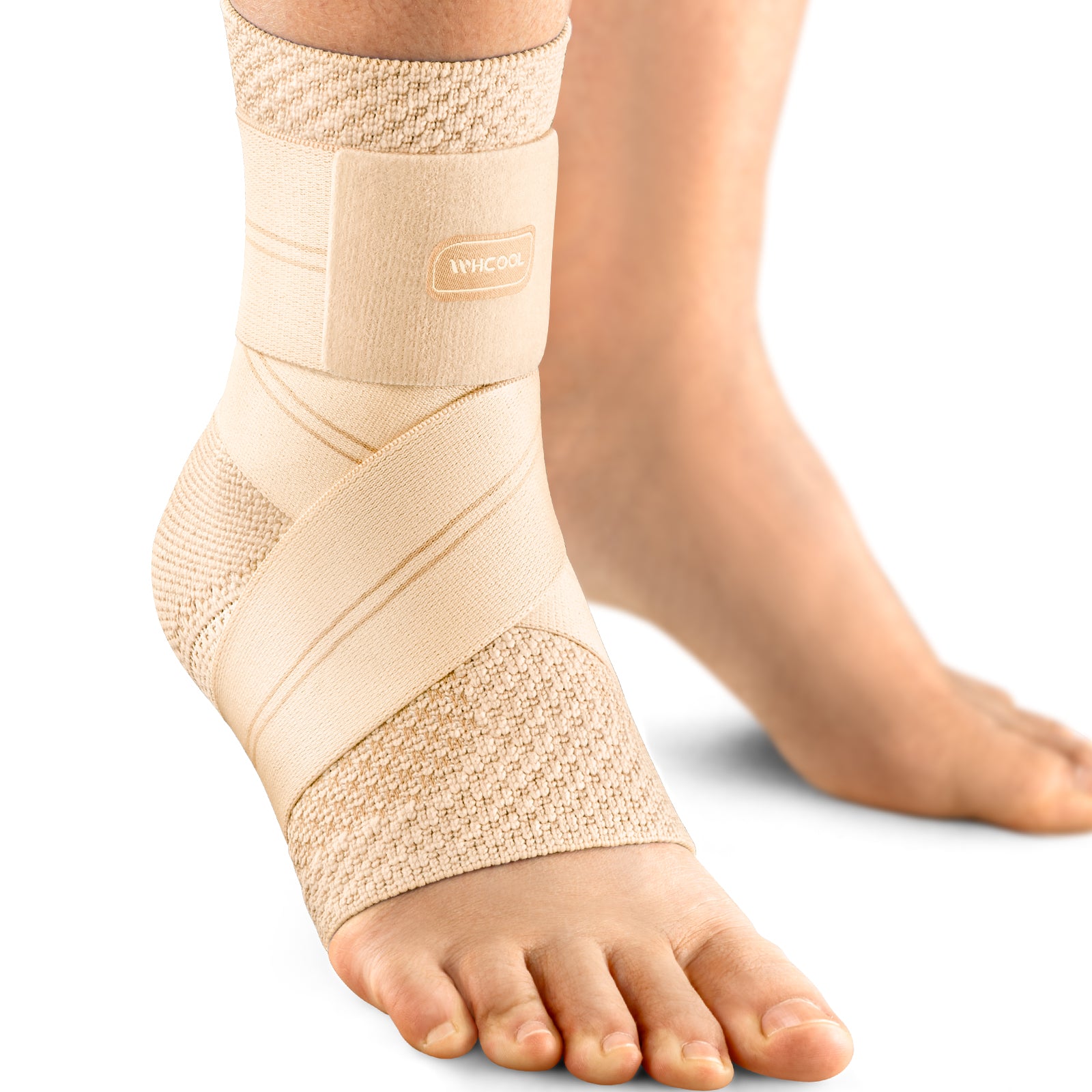 WHCOOL 7-Zone Compression Ankle Sleeve with Flex Strap | Breathable Flat-Knit Support for Active Wear