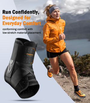 ankle brace worn during outdoor running to provide confident ankle support and everyday comfort
