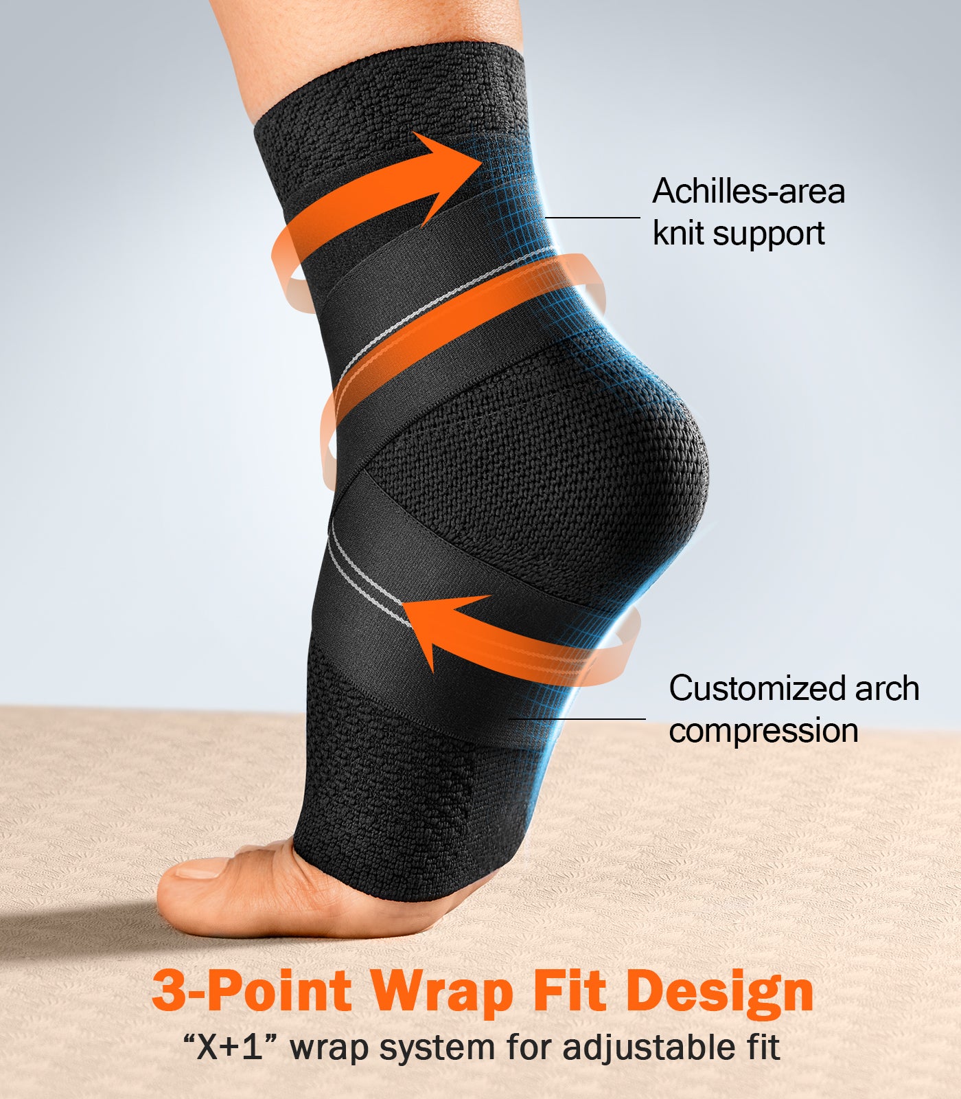 WHCOOL ankle compression sleeve with 3-point wrap fit design and targeted knit support
